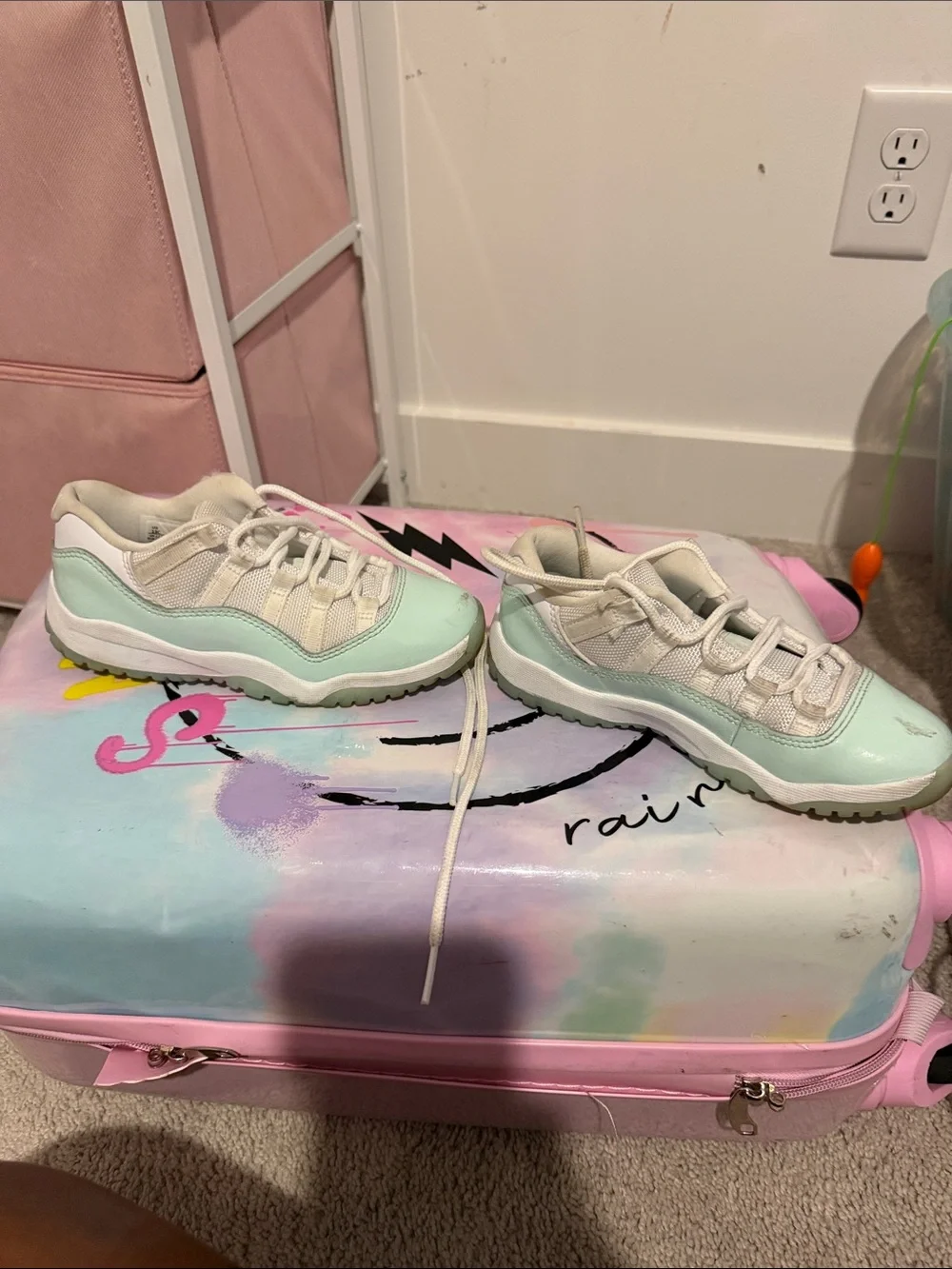 Jordan Kids Mint Green and White Low-Top Sneakers